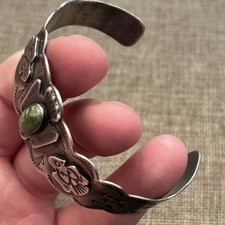 Early Native American Sterling Fred Harvey Turquoise Thunderbird Cuff Bracelet - Additional view 13