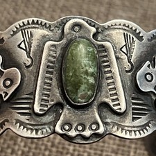 Early Native American Sterling Fred Harvey Turquoise Thunderbird Cuff Bracelet - Additional view 8