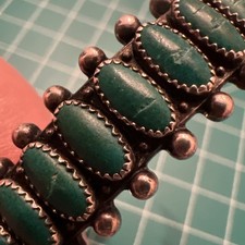ZUNI Petit Point Native Fred Harvey Sterling & Turquoise Cuff Bracelet *READ* - Additional view 1