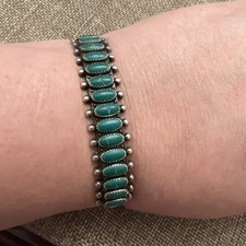 ZUNI Petit Point Native Fred Harvey Sterling & Turquoise Cuff Bracelet *READ* - Additional view 2