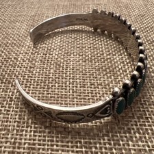 ZUNI Petit Point Native Fred Harvey Sterling & Turquoise Cuff Bracelet *READ* - Additional view 4