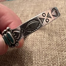 ZUNI Petit Point Native Fred Harvey Sterling & Turquoise Cuff Bracelet *READ* - Additional view 6