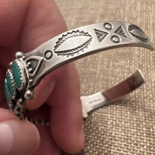 ZUNI Petit Point Native Fred Harvey Sterling & Turquoise Cuff Bracelet *READ* - Additional view 7