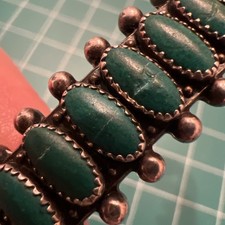 ZUNI Petit Point Native Fred Harvey Sterling & Turquoise Cuff Bracelet *READ* - Additional view 9