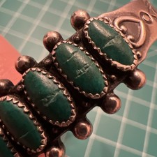 ZUNI Petit Point Native Fred Harvey Sterling & Turquoise Cuff Bracelet *READ* - Additional view 10