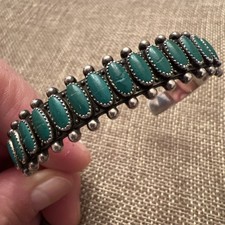 ZUNI Petit Point Native Fred Harvey Sterling & Turquoise Cuff Bracelet *READ*