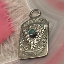 Native American Sterling Silver Fred Harvey Era Turquoise Arrowhead Dog Tag - Additional view 1