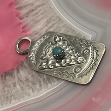 Native American Sterling Silver Fred Harvey Era Turquoise Arrowhead Dog Tag - Additional view 2