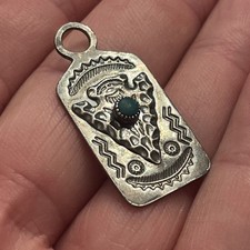 Native American Sterling Silver Fred Harvey Era Turquoise Arrowhead Dog Tag - Additional view 5