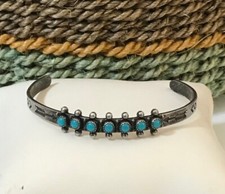 VTG Old Pawn Fred Harvey Era Baby's Sterling Petti-Point Turquoise Bracelet