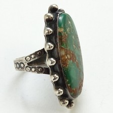 Old Fred Harvey Era Navajo Natural Green Turquoise Ring Size 6 1/2 Sterling  - Additional view 2