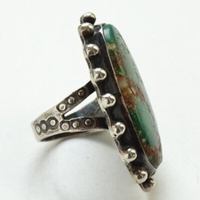 Old Fred Harvey Era Navajo Natural Green Turquoise Ring Size 6 1/2 Sterling  - Additional view 3