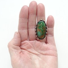 Old Fred Harvey Era Navajo Natural Green Turquoise Ring Size 6 1/2 Sterling  - Additional view 6