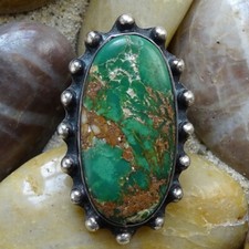 Old Fred Harvey Era Navajo Natural Green Turquoise Ring Size 6 1/2 Sterling