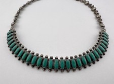 Vtg Fred Harvey Era Navajo Sterling Silver Turquoise Stamped Bib 1 Row Necklace - Additional view 3