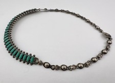 Vtg Fred Harvey Era Navajo Sterling Silver Turquoise Stamped Bib 1 Row Necklace - Additional view 4