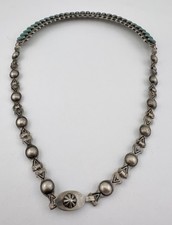 Vtg Fred Harvey Era Navajo Sterling Silver Turquoise Stamped Bib 1 Row Necklace - Additional view 6