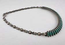 Vtg Fred Harvey Era Navajo Sterling Silver Turquoise Stamped Bib 1 Row Necklace - Additional view 7