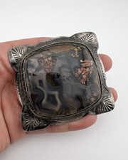 Vtg Fred Harvey Era Navajo Sterling Silver Petrified Wood Stamped Belt Buckle 3