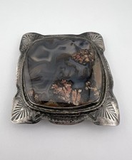 Vtg Fred Harvey Era Navajo Sterling Silver Petrified Wood Stamped Belt Buckle 3
