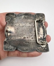 Vtg Fred Harvey Era Navajo Sterling Silver Petrified Wood Stamped Belt Buckle 3