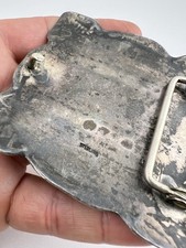 Vtg Fred Harvey Era Navajo Sterling Silver Petrified Wood Stamped Belt Buckle 3