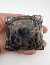 Vtg Fred Harvey Era Navajo Sterling Silver Petrified Wood Stamped Belt Buckle 3