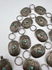 Vtg Fred Harvey Style Navajo Sterling Silver Turquoise Stamped Concho Belt 37.5