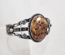 VTG Old Fred Harvey Era Coin Silver Navajo Spotted Jasper Ladies Cuff Bracelet - Additional view 3
