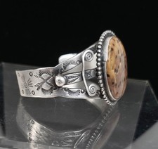 VTG Old Fred Harvey Era Coin Silver Navajo Spotted Jasper Ladies Cuff Bracelet - Additional view 4