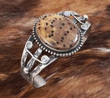 VTG Old Fred Harvey Era Coin Silver Navajo Spotted Jasper Ladies Cuff Bracelet