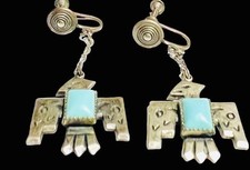 Fred Harvey Sterling Silver ThunderBird Turquoise Screw Back Earrings MUST SEE! - Additional view 1