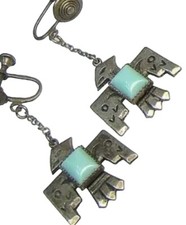 Fred Harvey Sterling Silver ThunderBird Turquoise Screw Back Earrings MUST SEE! - Additional view 3