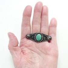 Old Fred Harvey Era Navajo Pin Brooch Oval Turquoise Satellite Raindrops Buttons - Additional view 5