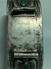 Navajo 1930 Fred Harvey Silver Turquoise Thunderbird Whirling Log Cuff Watchband - Additional view 2