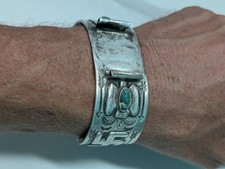 Navajo 1930 Fred Harvey Silver Turquoise Thunderbird Whirling Log Cuff Watchband - Additional view 15