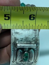 Navajo 1930 Fred Harvey Silver Turquoise Thunderbird Whirling Log Cuff Watchband - Additional view 6