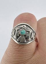 Vtg BELL TRADING POST Fred Harvey Era Sterling Silver Turquoise Thunderbird Ring - Additional view 1