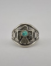 Vtg BELL TRADING POST Fred Harvey Era Sterling Silver Turquoise Thunderbird Ring - Additional view 2