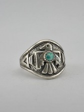 Vtg BELL TRADING POST Fred Harvey Era Sterling Silver Turquoise Thunderbird Ring - Additional view 3
