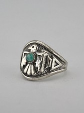 Vtg BELL TRADING POST Fred Harvey Era Sterling Silver Turquoise Thunderbird Ring - Additional view 4