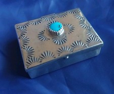 Sterling Silver Pill Box FRED HARVEY ERA NAVAJO BLUE TURQUOISE STAMPED Pill Box - Additional view 1