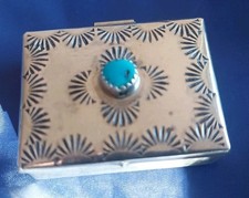 Sterling Silver Pill Box FRED HARVEY ERA NAVAJO BLUE TURQUOISE STAMPED Pill Box - Additional view 2