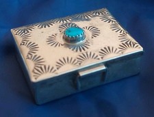Sterling Silver Pill Box FRED HARVEY ERA NAVAJO BLUE TURQUOISE STAMPED Pill Box - Additional view 5