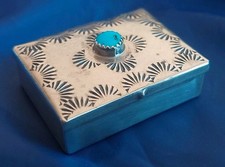 Sterling Silver Pill Box FRED HARVEY ERA NAVAJO BLUE TURQUOISE STAMPED Pill Box