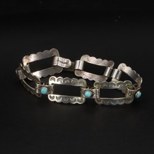 VTG Sterling Silver NAVAJO Turquoise Fred Harvey Era 6.5" Chain Bracelet - 18g