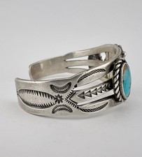 Early Fred Harvey Era Navajo Sterling Silver Cerrillos Turquoise Cuff Bracelet - Additional view 3
