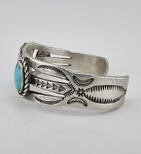 Early Fred Harvey Era Navajo Sterling Silver Cerrillos Turquoise Cuff Bracelet - Additional view 5