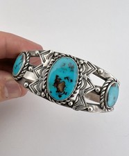 Early Fred Harvey Era Navajo Sterling Silver Cerrillos Turquoise Cuff Bracelet - Additional view 6