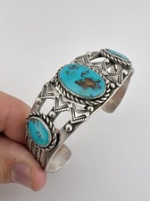 Early Fred Harvey Era Navajo Sterling Silver Cerrillos Turquoise Cuff Bracelet - Additional view 7